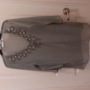 Gray Bead Embellished Sheer Cover Up / Tunic